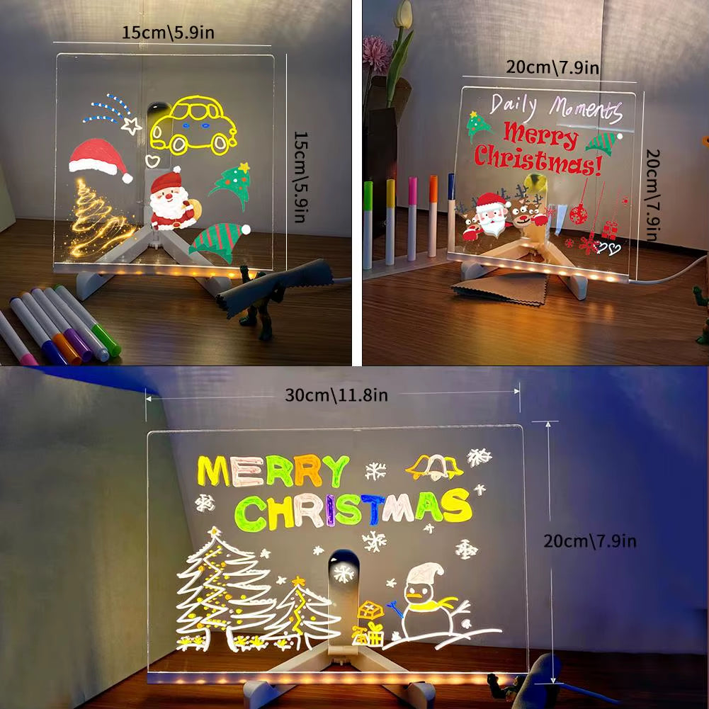 Illuminate Your Creativity: Rewritable Acrylic Message Board with 7 Colorful Pens for Kids!