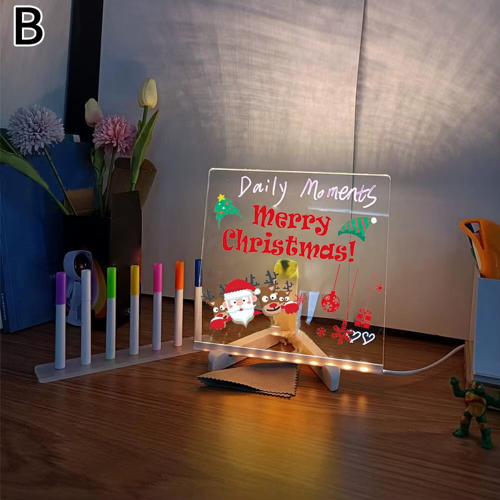 Illuminate Your Creativity: Rewritable Acrylic Message Board with 7 Colorful Pens for Kids!
