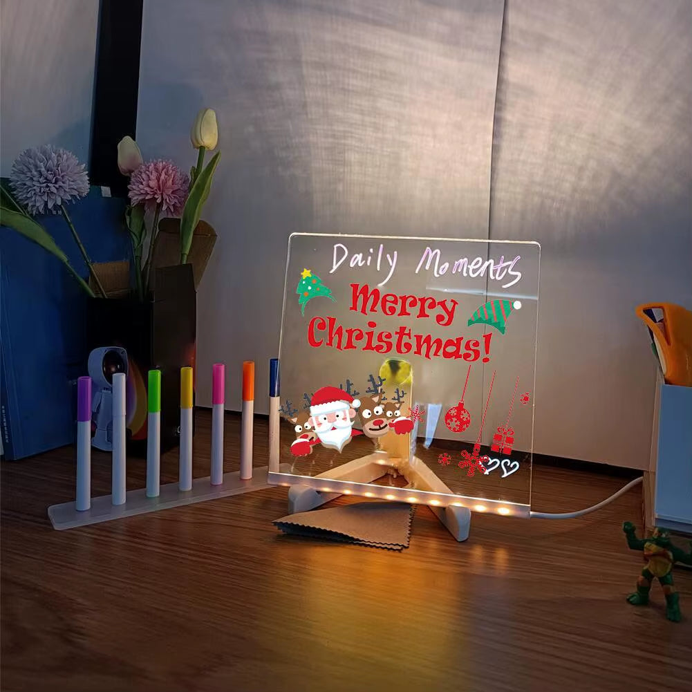 Illuminate Your Creativity: Rewritable Acrylic Message Board with 7 Colorful Pens for Kids!