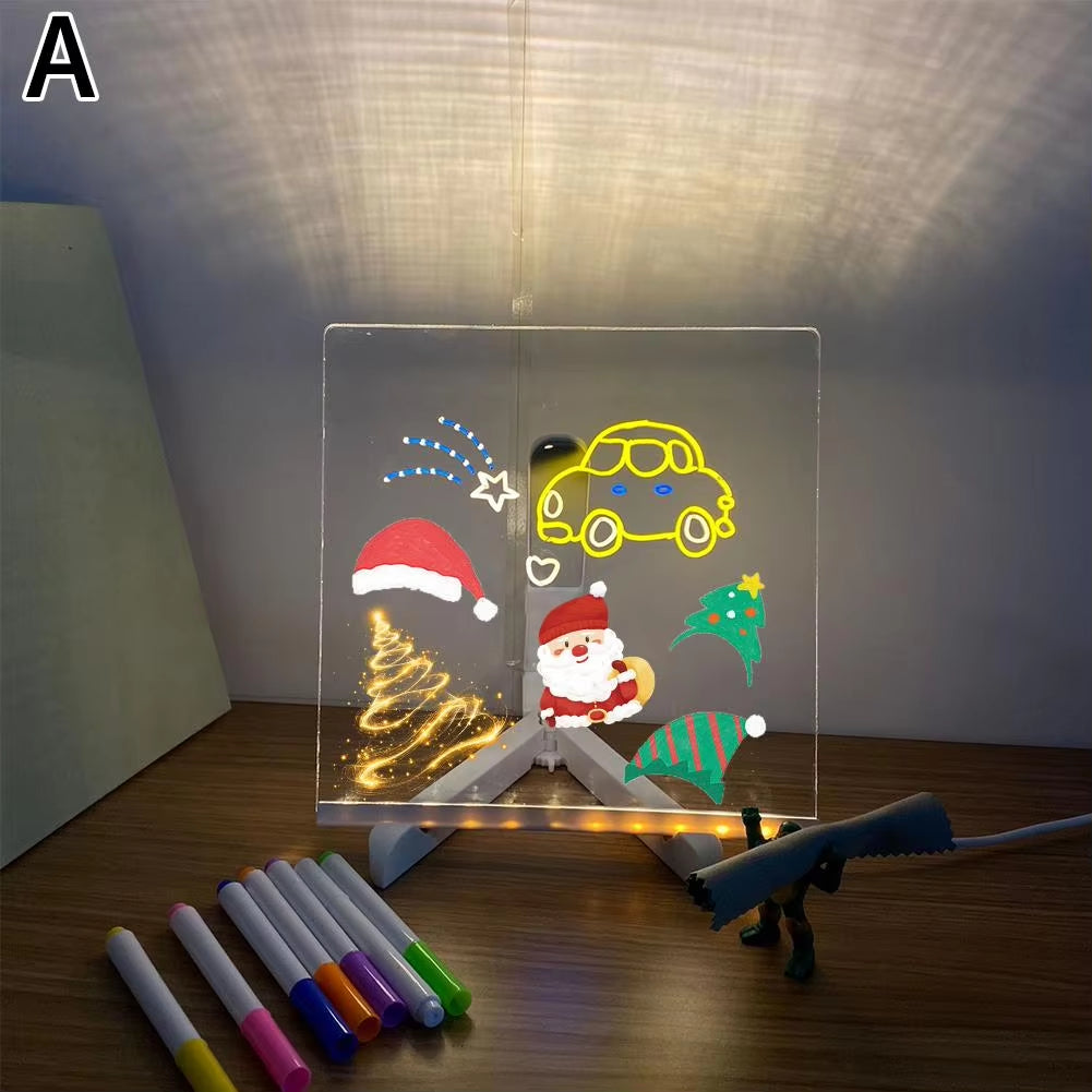 Illuminate Your Creativity: Rewritable Acrylic Message Board with 7 Colorful Pens for Kids!