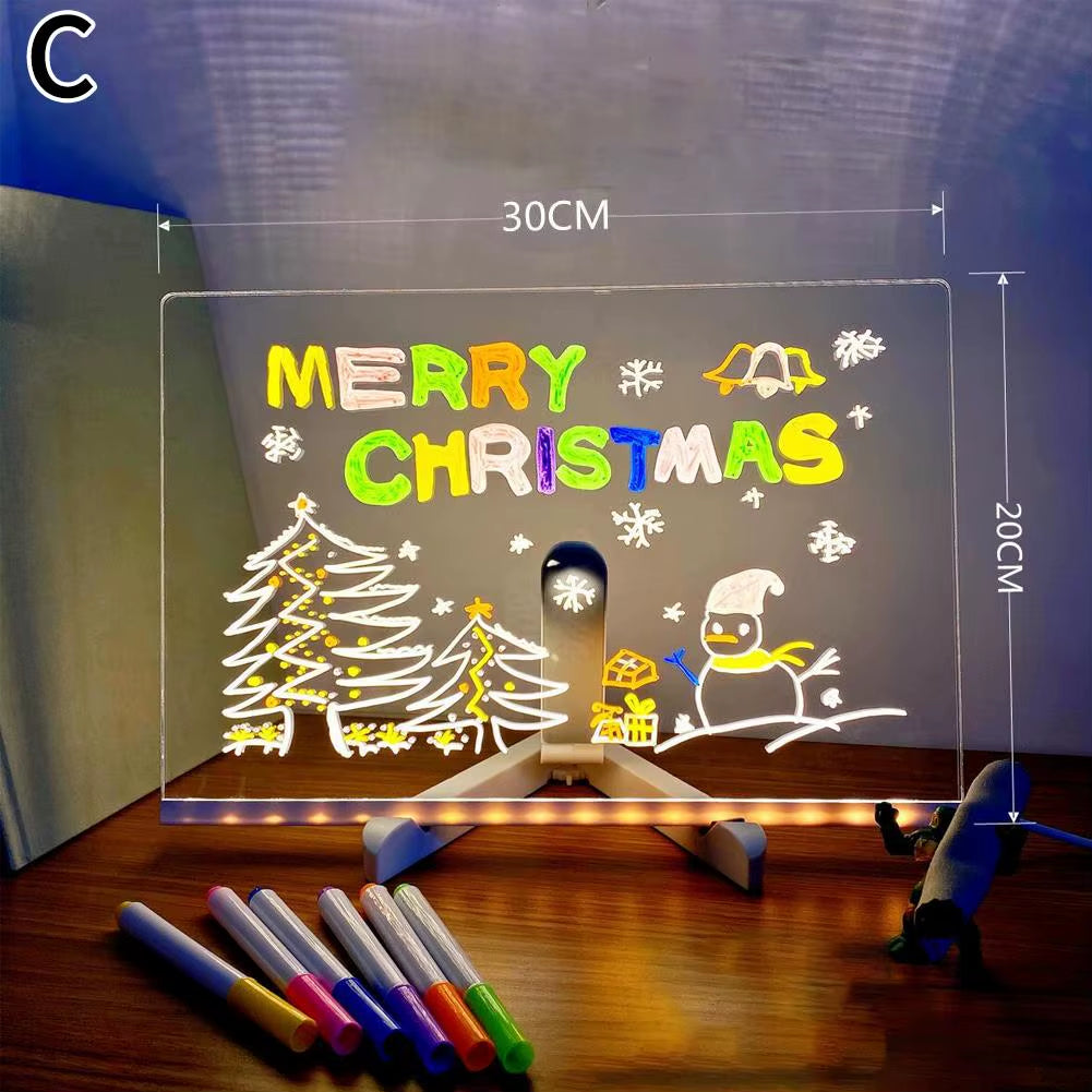 Illuminate Your Creativity: Rewritable Acrylic Message Board with 7 Colorful Pens for Kids!